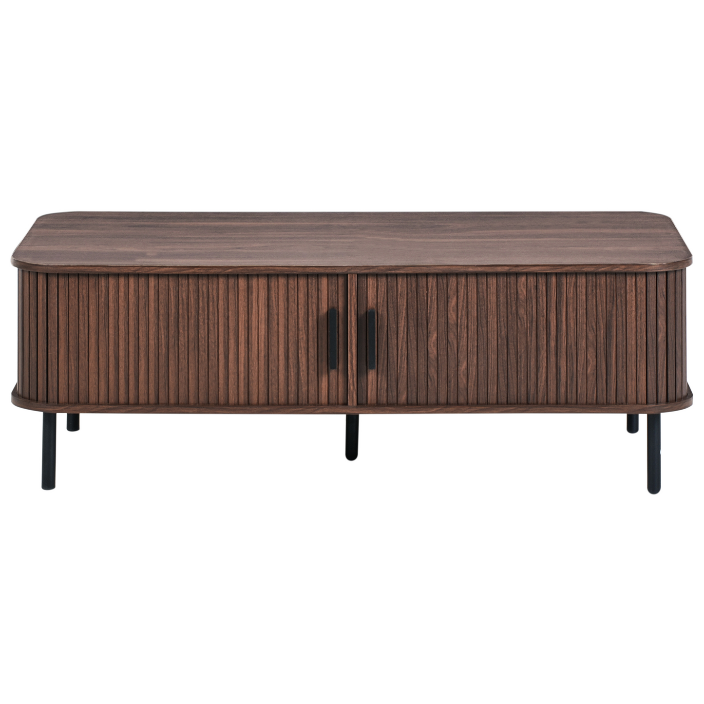 BrandName Retro Coffee Table 120 x 60 cm Dark Brown Top With Black Metal Legs And Sliding Storage Cabinets