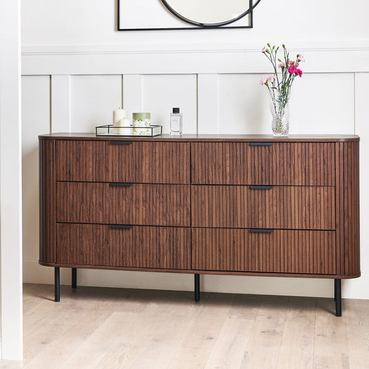 NovaStyle Retro Sideboard Chest Of Drawers Six Drawers Dark Brown
