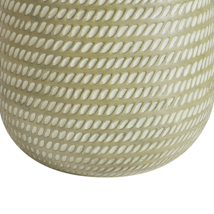 Green Plant Pot 27cm Round Fibre Clay Embossed Pattern