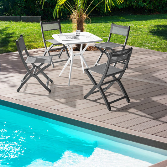 Dining Chairs Set Of 4 Dark Grey Plastic Garden Indoor Outdoor Stacking Armless Minimalist