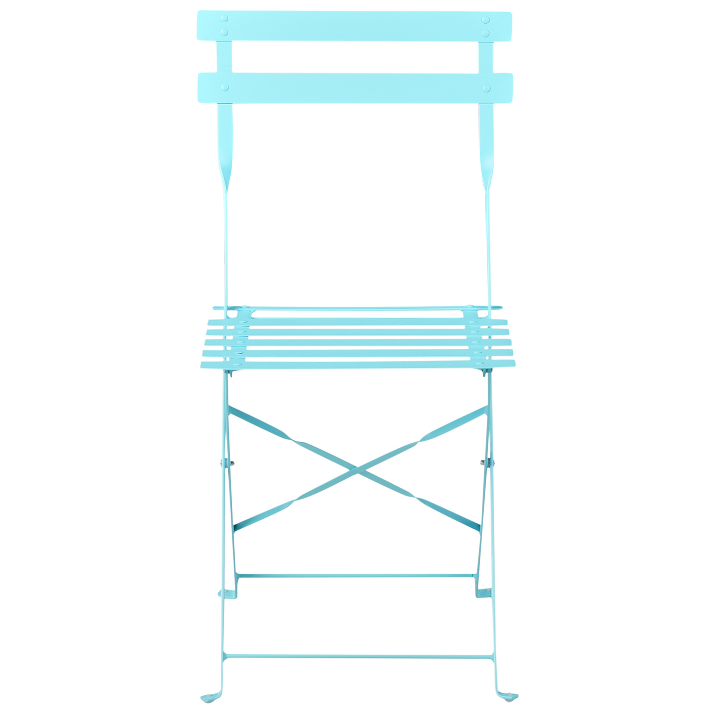 Blue Metal Folding 3 Piece Bistro Set With Slatted Chairs