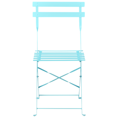 Blue Metal Folding 3 Piece Bistro Set With Slatted Chairs