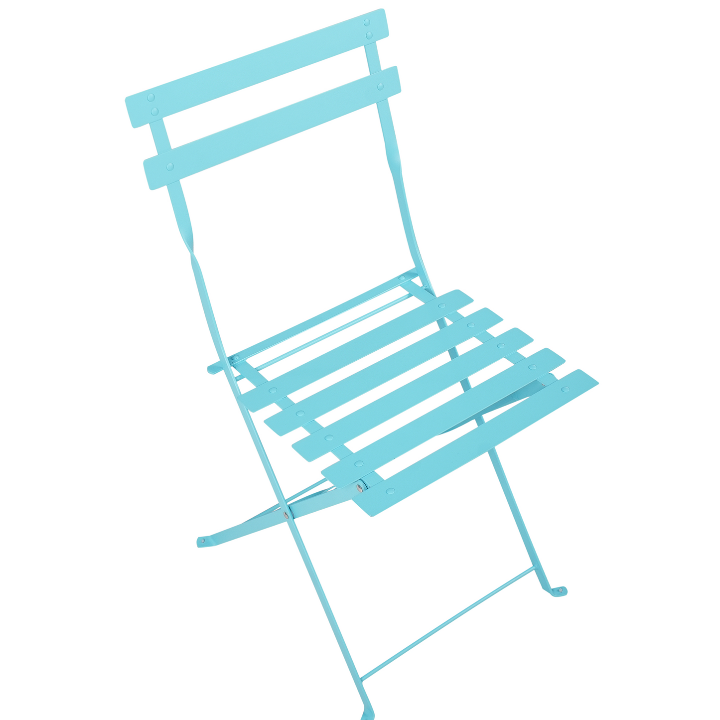 Blue Metal Folding 3 Piece Bistro Set With Slatted Chairs