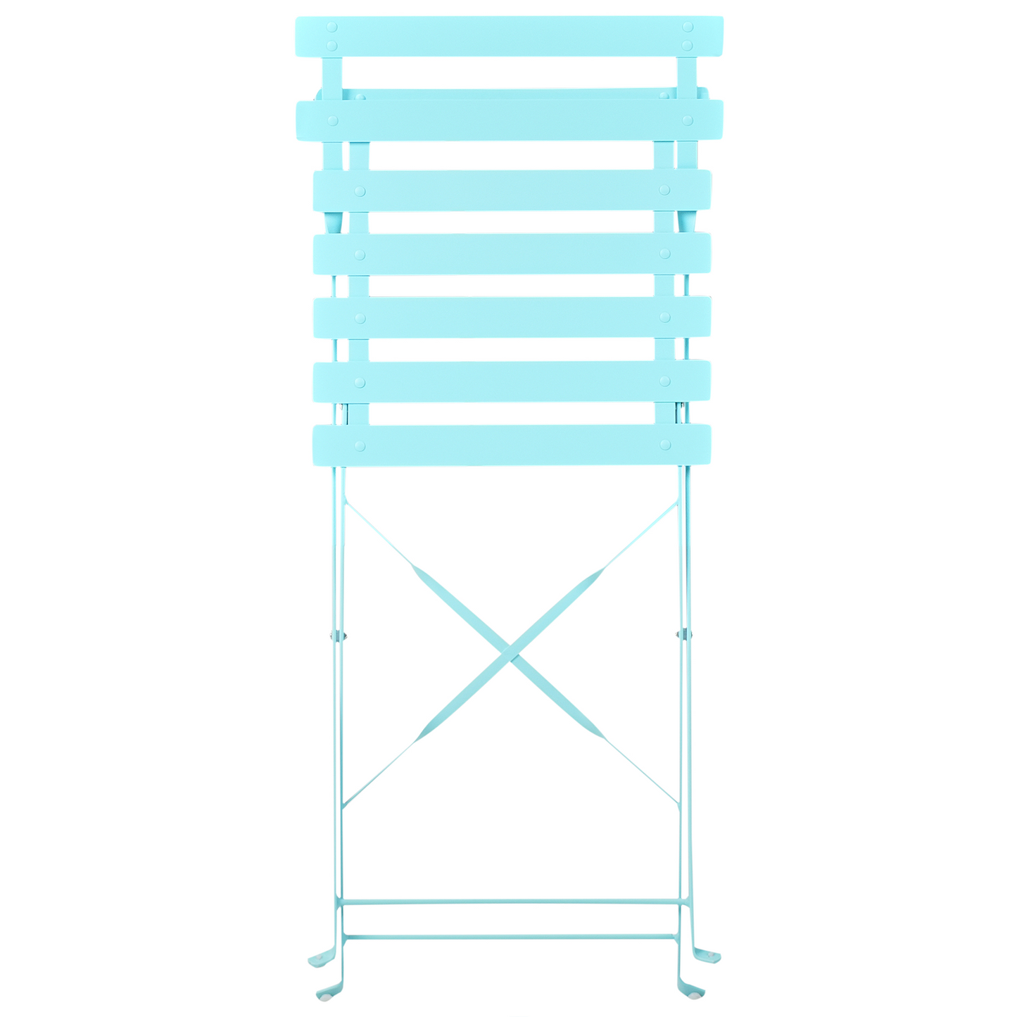 Blue Metal Folding 3 Piece Bistro Set With Slatted Chairs