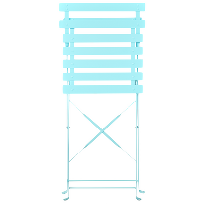 Blue Metal Folding 3 Piece Bistro Set With Slatted Chairs