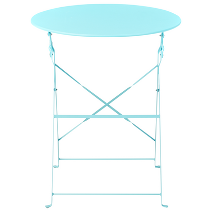 Blue Metal Folding 3 Piece Bistro Set With Slatted Chairs