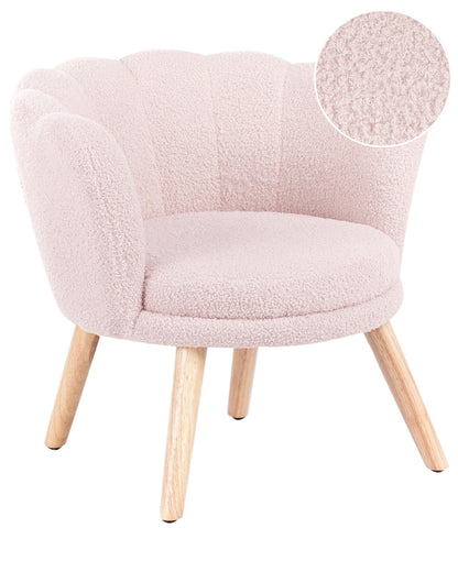 Kids Armchair Pastel Pink Boucle With Wooden Legs