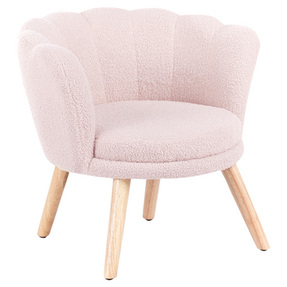 Kids Armchair Pastel Pink Boucle With Wooden Legs