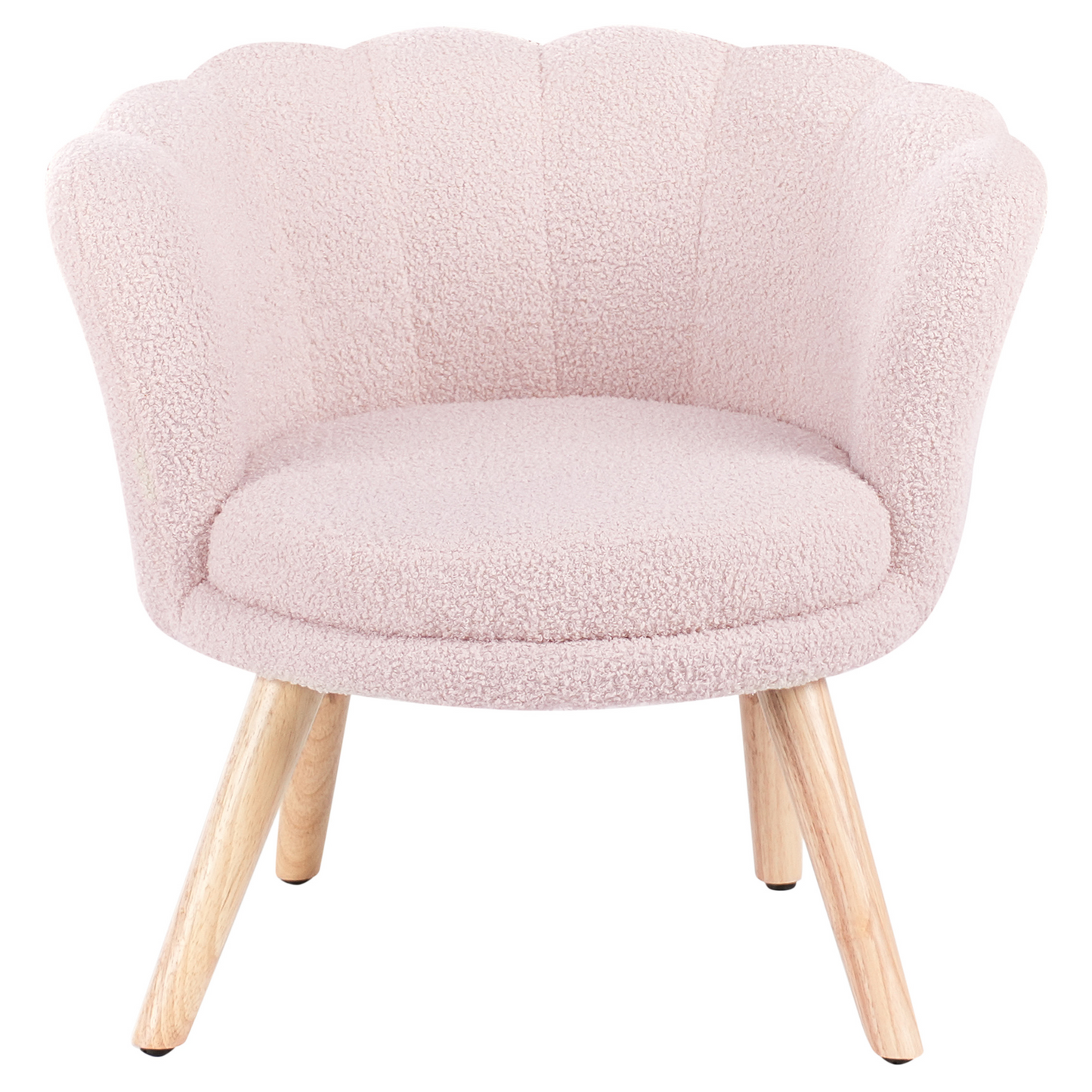 Kids Armchair Pastel Pink Boucle With Wooden Legs