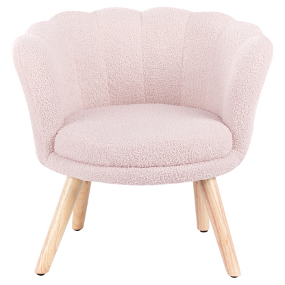 Kids Armchair Pastel Pink Boucle With Wooden Legs