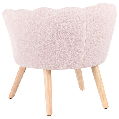 Kids Armchair Pastel Pink Boucle With Wooden Legs
