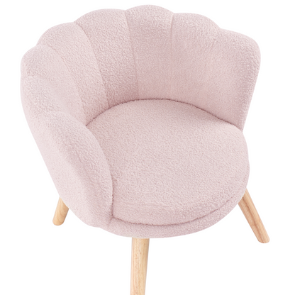 Kids Armchair Pastel Pink Boucle With Wooden Legs