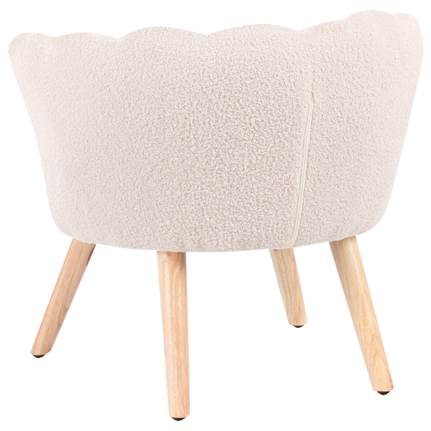 Kids Armchair Light Beige Boucle Upholstery With Shell Backrest And Wooden Legs For Kids