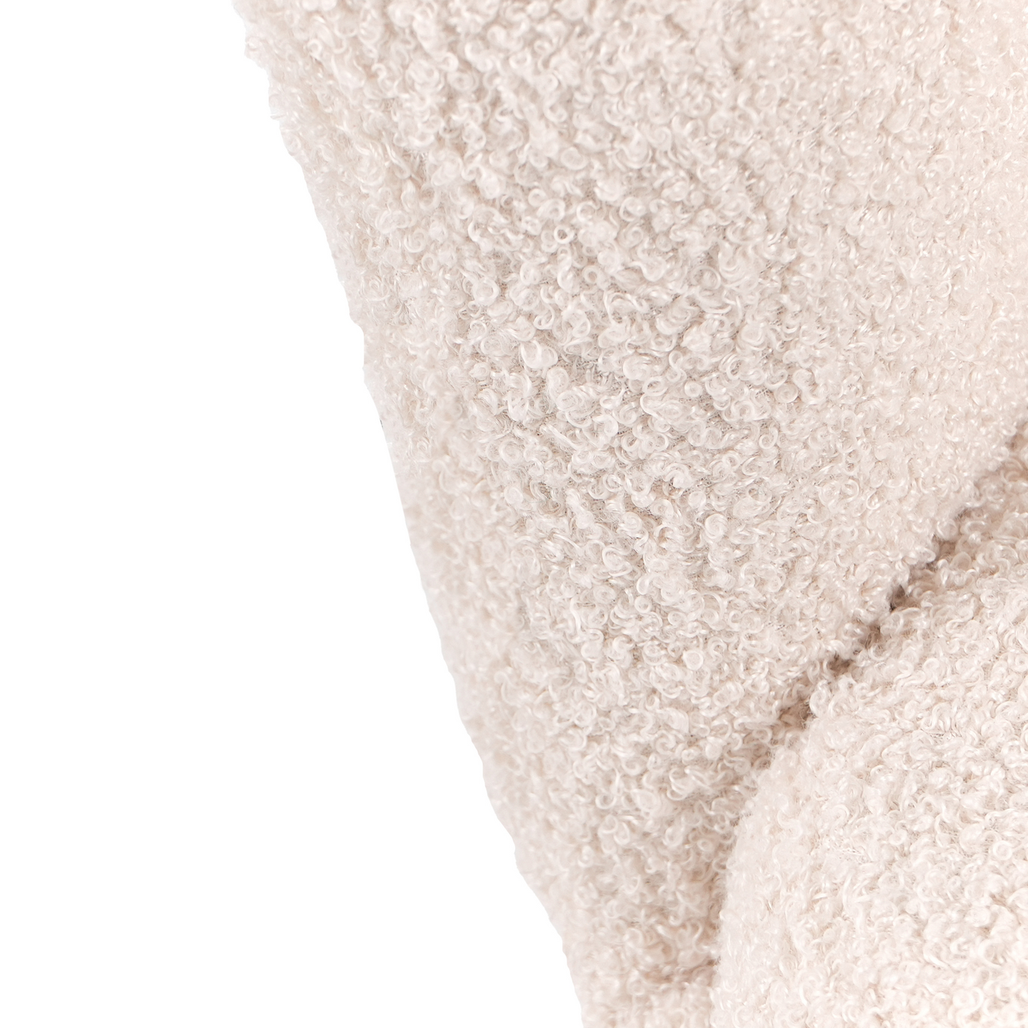 Kids Armchair Light Beige Boucle Upholstery With Shell Backrest And Wooden Legs For Kids
