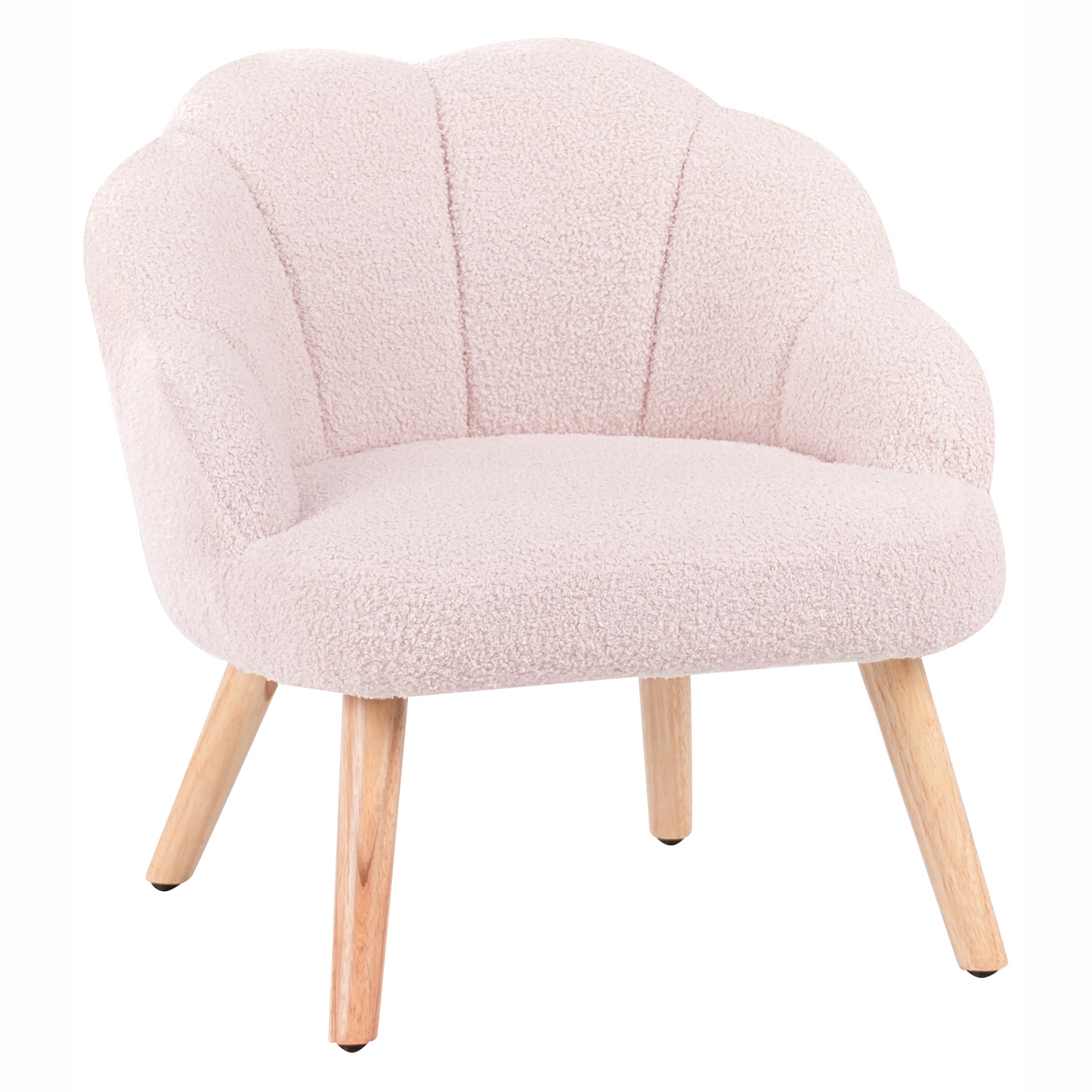 Kids Armchair Pastel Pink Boucle Upholstery With Shell-Inspired Design And Wooden Legs