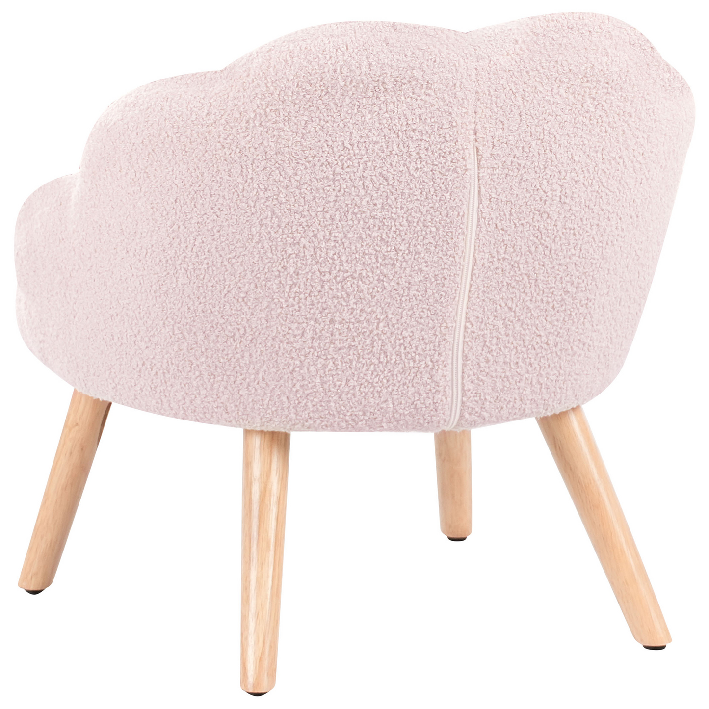 Kids Armchair Pastel Pink Boucle Upholstery With Shell-Inspired Design And Wooden Legs