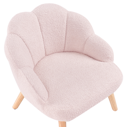 Kids Armchair Pastel Pink Boucle Upholstery With Shell-Inspired Design And Wooden Legs