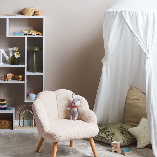 Boucle Armchair For Kids Light Beige With Wood Legs