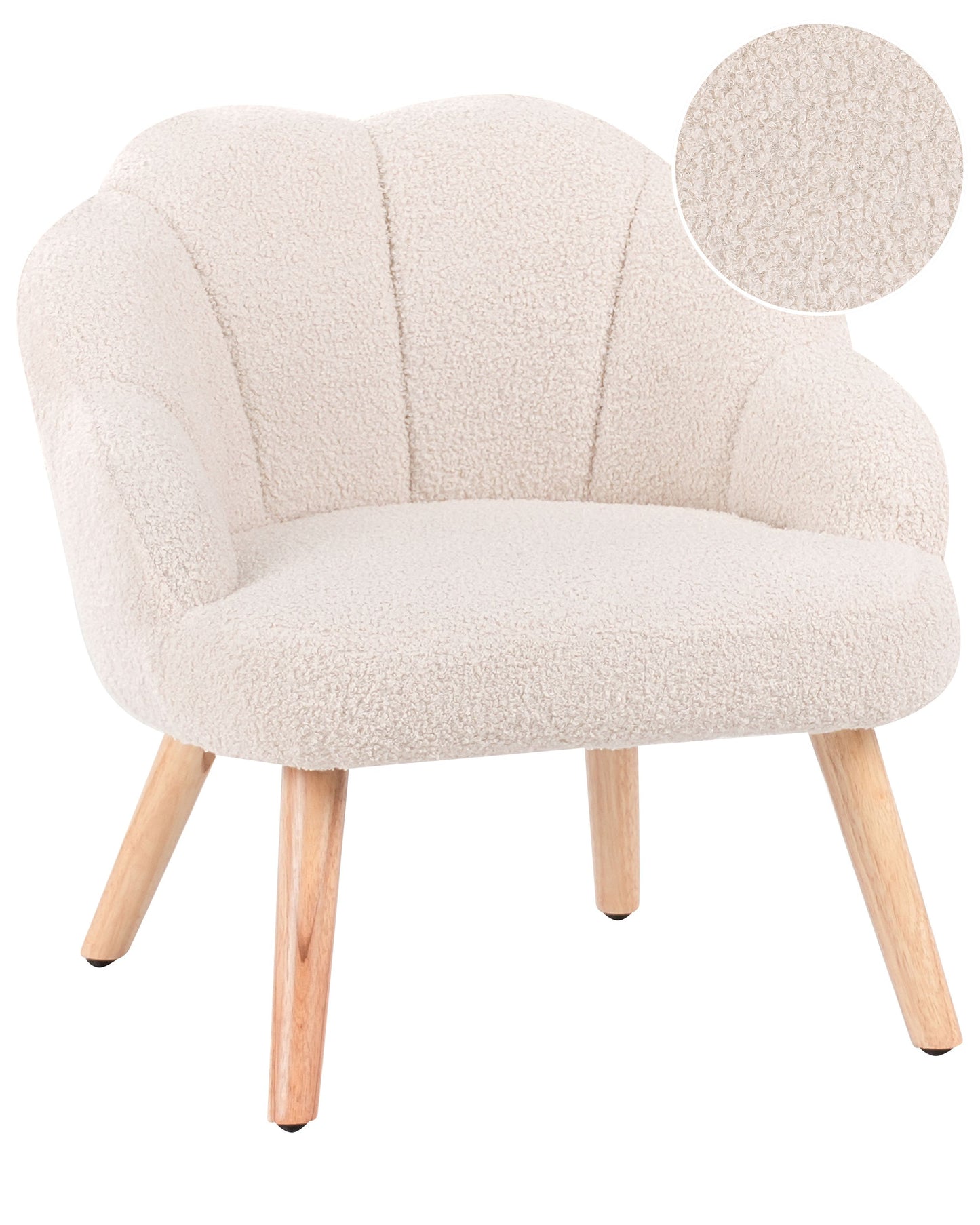 Boucle Armchair For Kids Light Beige With Wood Legs