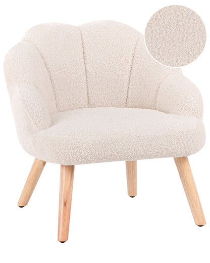 Boucle Armchair For Kids Light Beige With Wood Legs