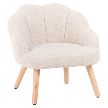 Boucle Armchair For Kids Light Beige With Wood Legs