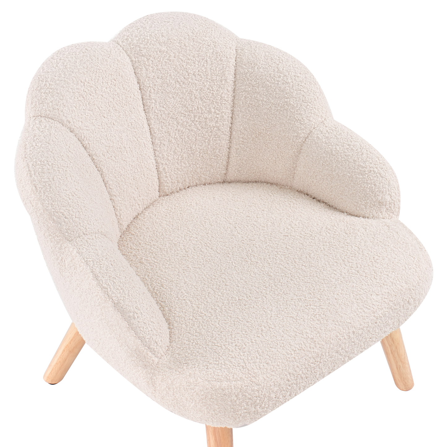 Boucle Armchair For Kids Light Beige With Wood Legs