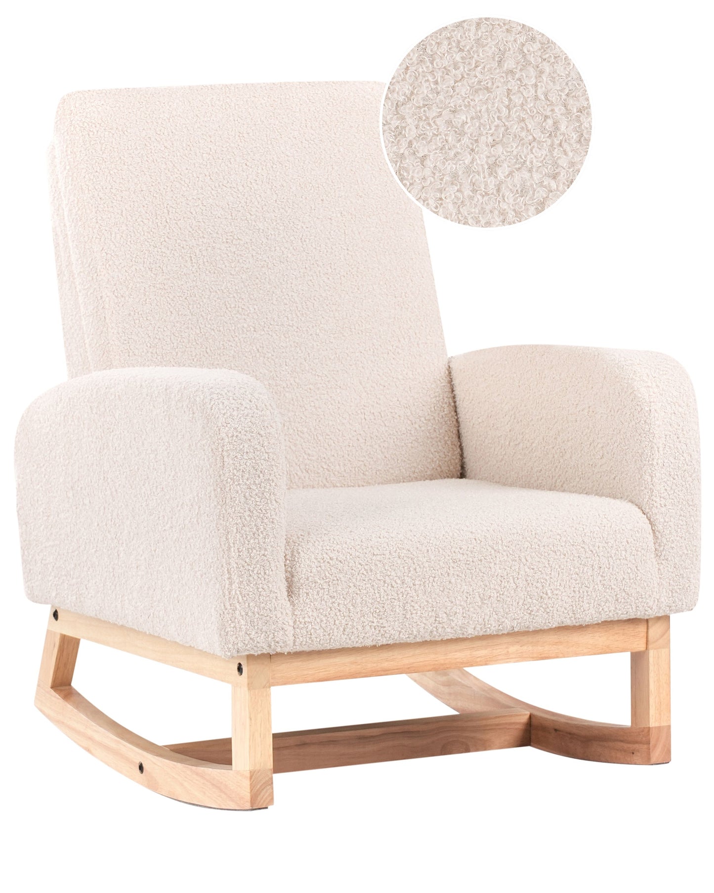 Kids HighBack LightBeige Boucle Wood Armrests Rocking Chair