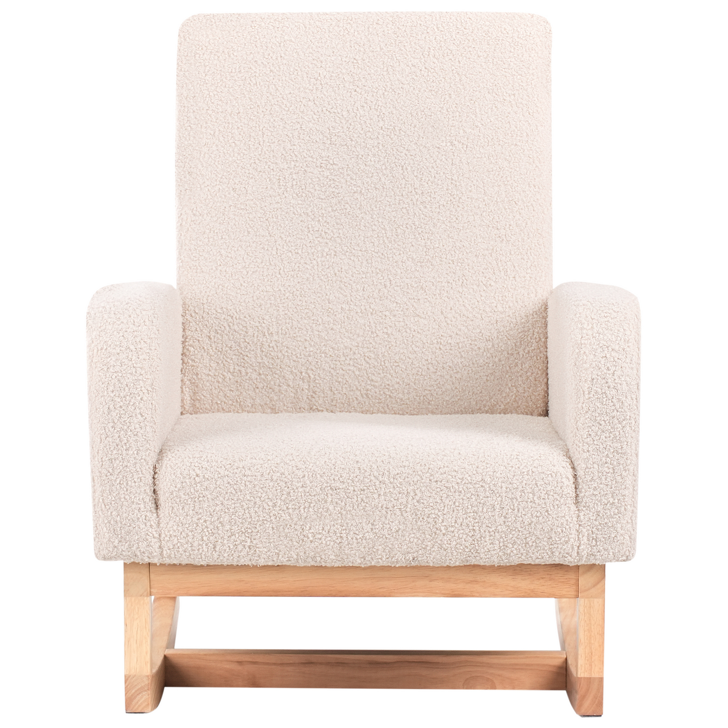 Kids HighBack LightBeige Boucle Wood Armrests Rocking Chair