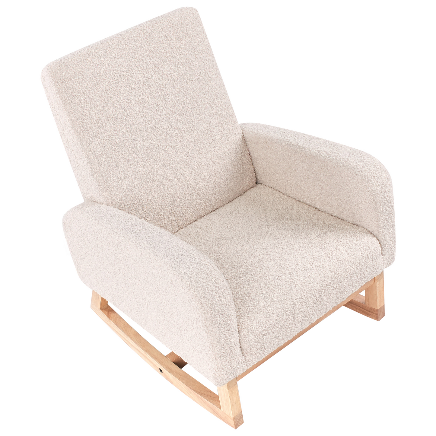 Kids HighBack LightBeige Boucle Wood Armrests Rocking Chair