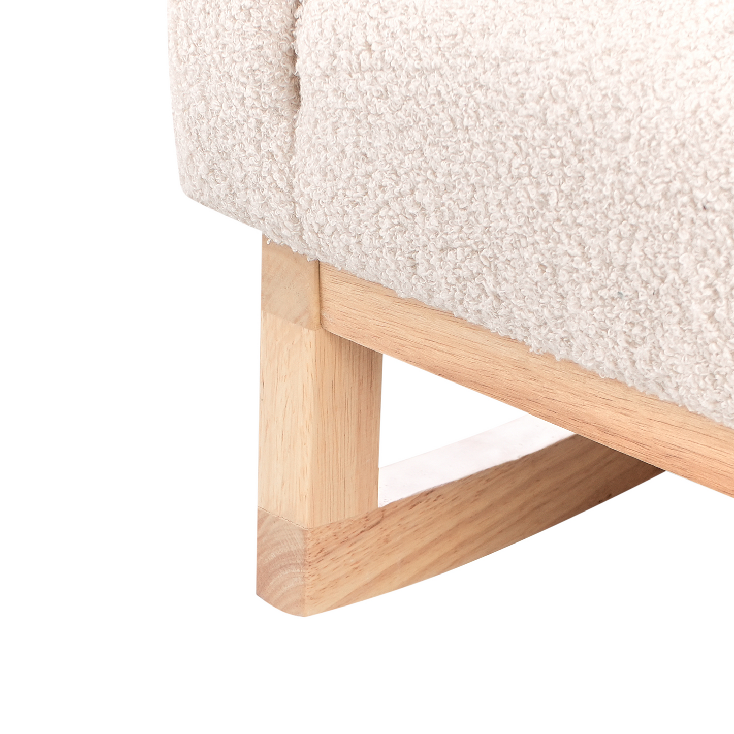 Kids HighBack LightBeige Boucle Wood Armrests Rocking Chair