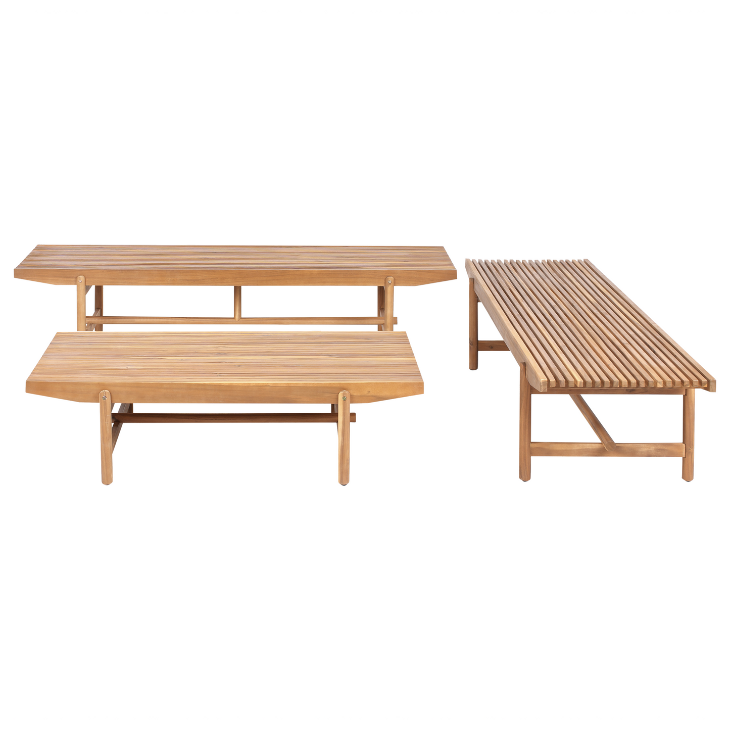 Garden Sofa Set With Off White Cushions Rustic Acacia Wood Outdoor 4 Seater 2 Benches Coffee Table
