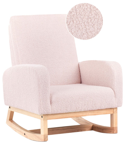 Kids Rocking Chair Pastel Pink Boucle HighBack With Armrests