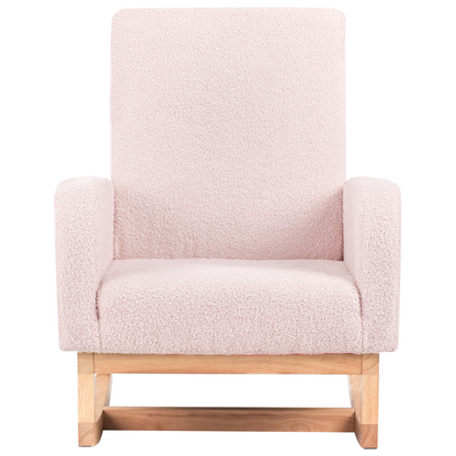 Kids Rocking Chair Pastel Pink Boucle HighBack With Armrests