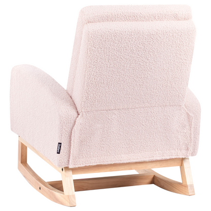 Kids Rocking Chair Pastel Pink Boucle HighBack With Armrests