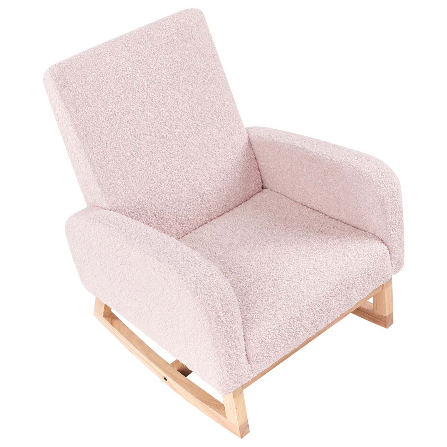 Kids Rocking Chair Pastel Pink Boucle HighBack With Armrests
