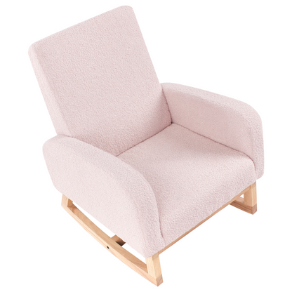Kids Rocking Chair Pastel Pink Boucle HighBack With Armrests