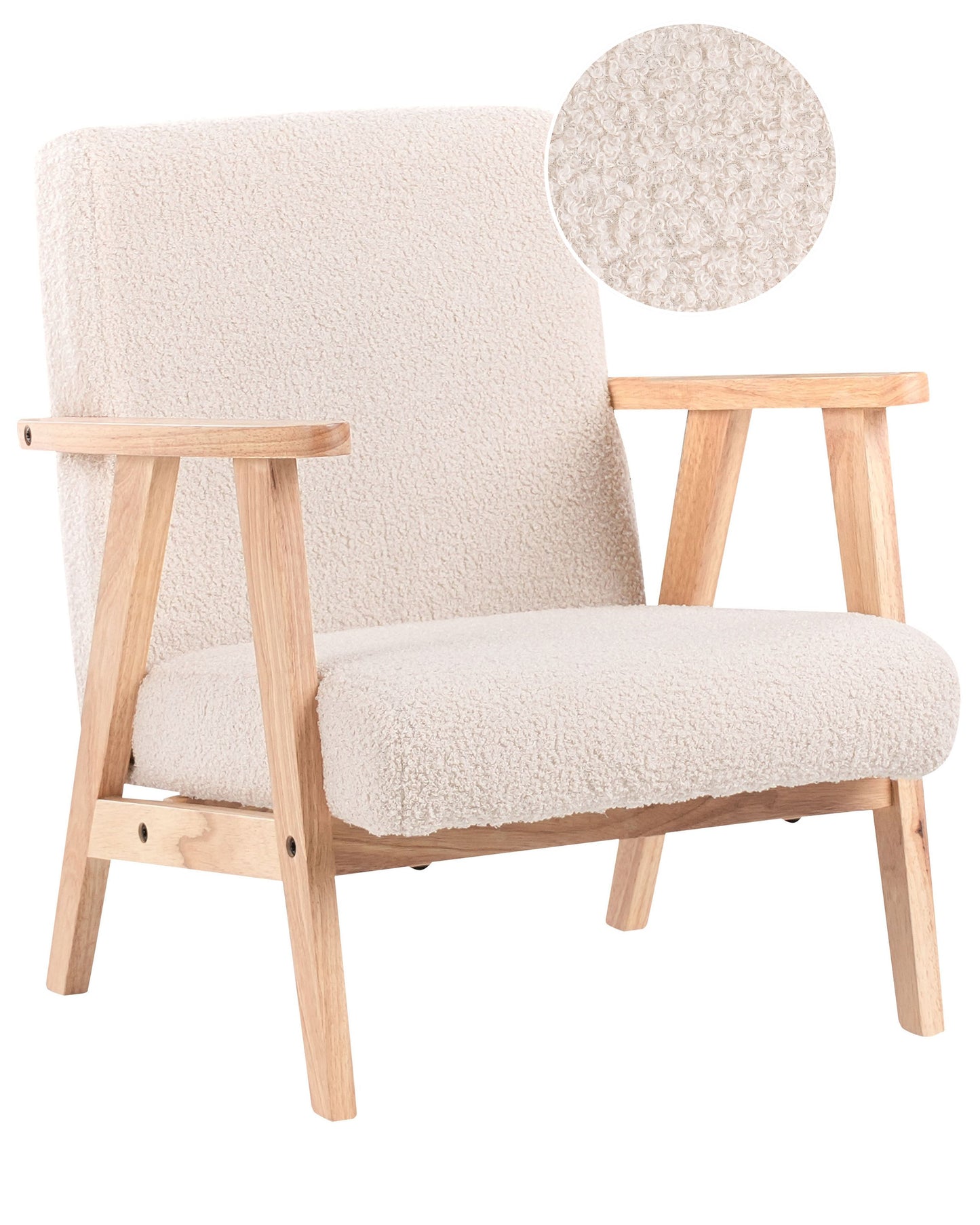Kids Armchair Boucle Light Beige With Wooden Legs