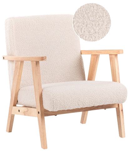 Kids Armchair Boucle Light Beige With Wooden Legs