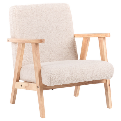 Kids Armchair Boucle Light Beige With Wooden Legs