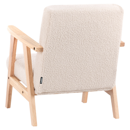 Kids Armchair Boucle Light Beige With Wooden Legs