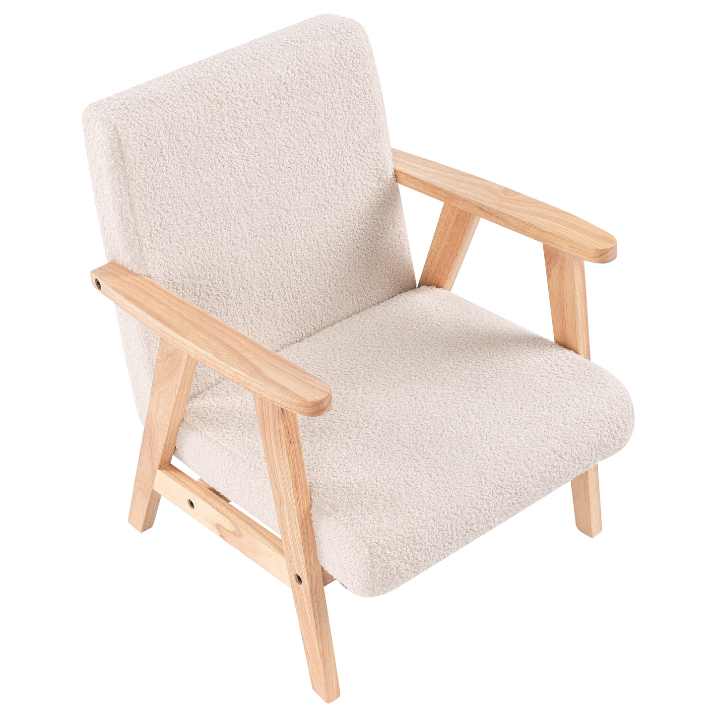 Kids Armchair Boucle Light Beige With Wooden Legs