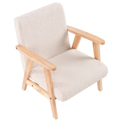 Kids Armchair Boucle Light Beige With Wooden Legs