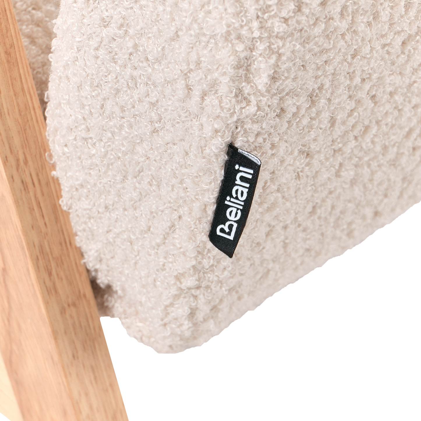 Kids Armchair Boucle Light Beige With Wooden Legs