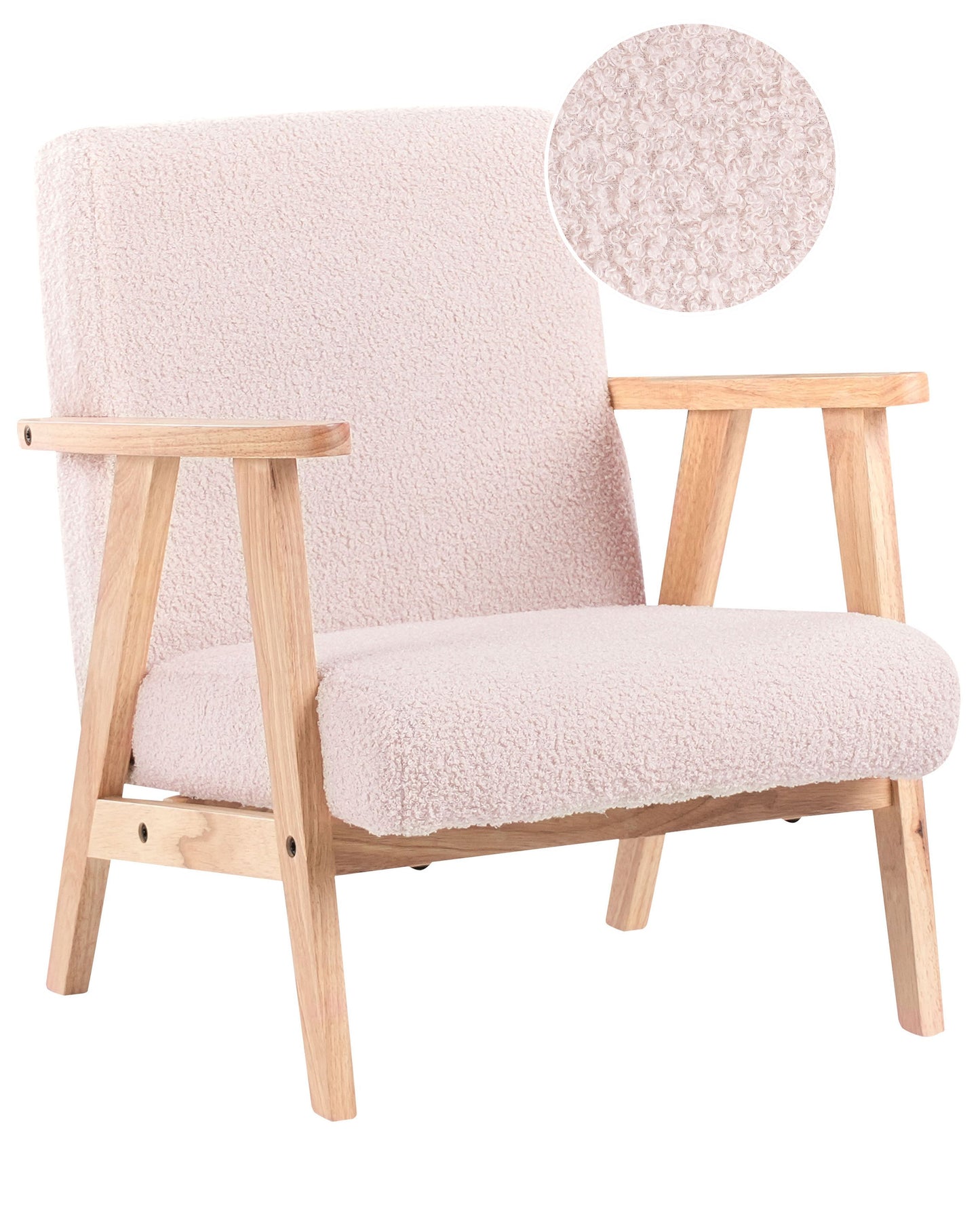 Kids Armchair Pastel Pink Boucl? With Wooden Legs