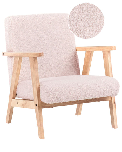 Kids Armchair Pastel Pink Boucl? With Wooden Legs