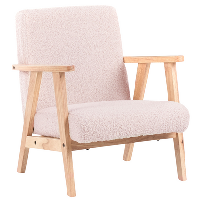 Kids Armchair Pastel Pink Boucl? With Wooden Legs