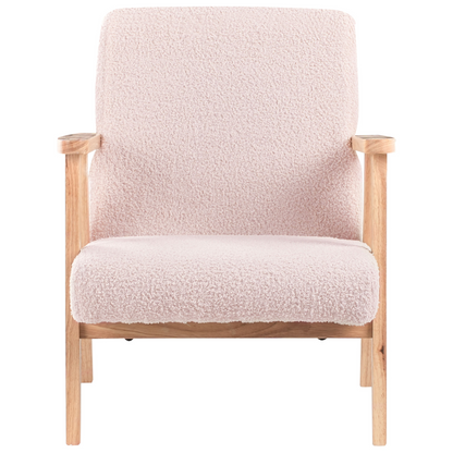 Kids Armchair Pastel Pink Boucl? With Wooden Legs