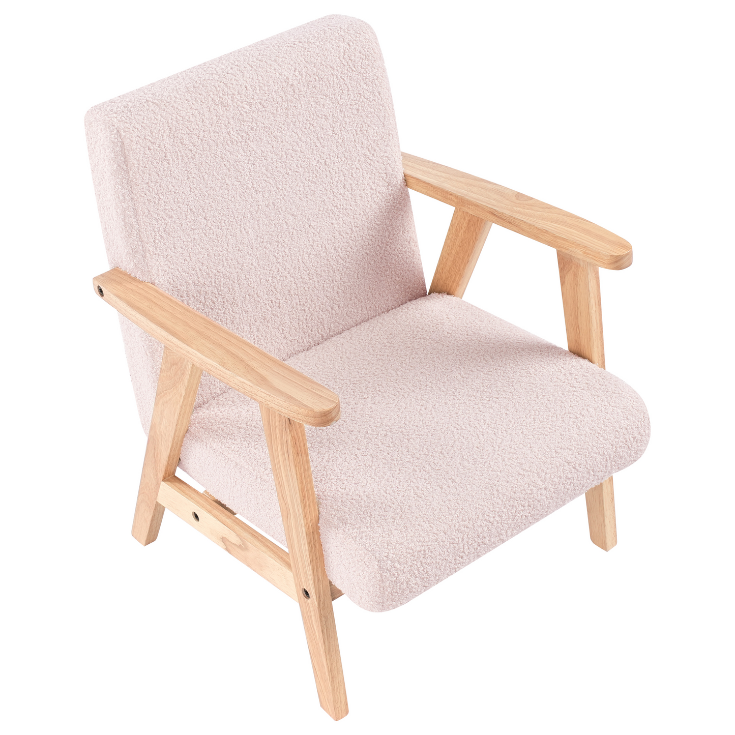 Kids Armchair Pastel Pink Boucl? With Wooden Legs