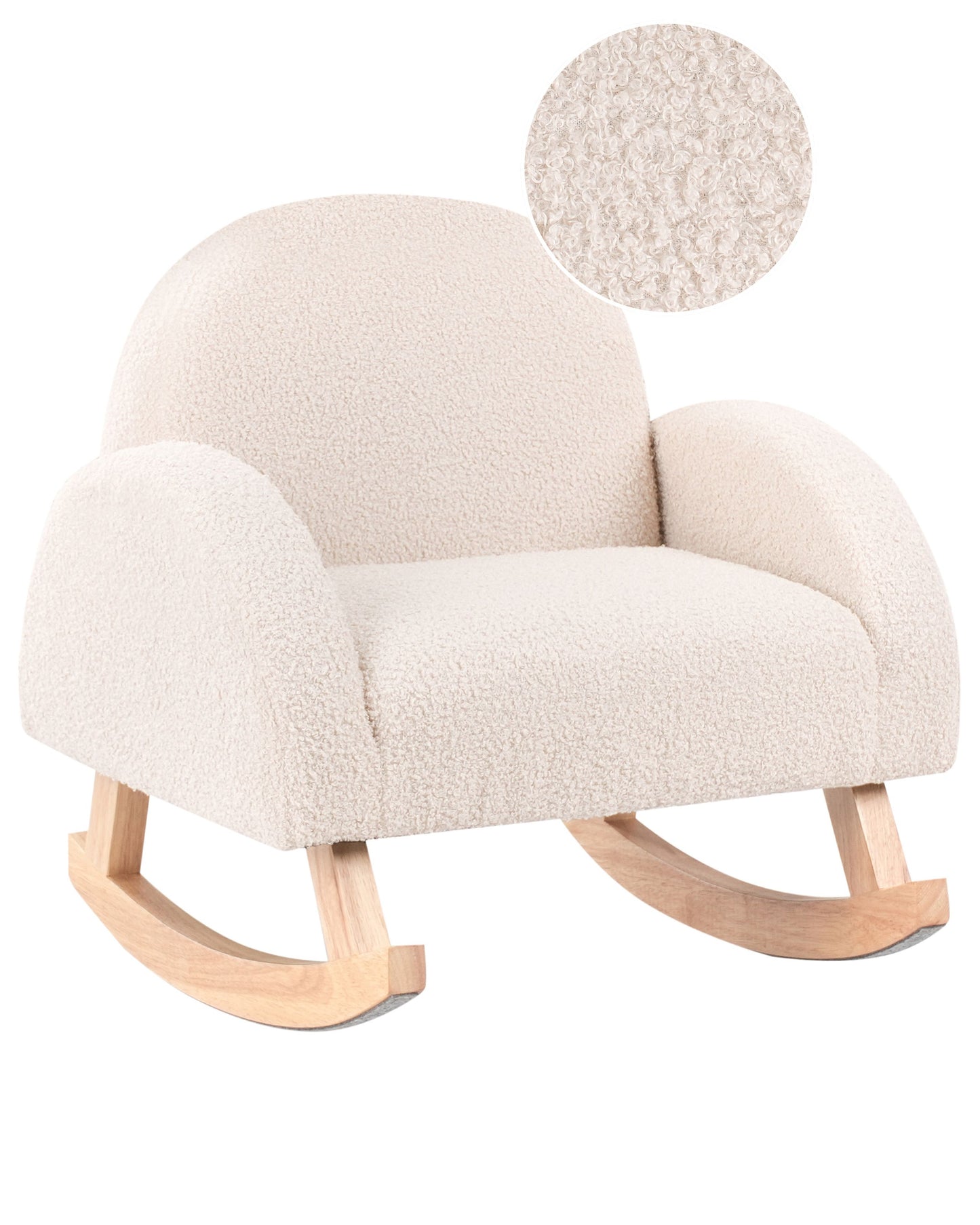 Kids Size Rocking Chair Boucle Upholstery Light Beige Wooden Armchair with Armrests