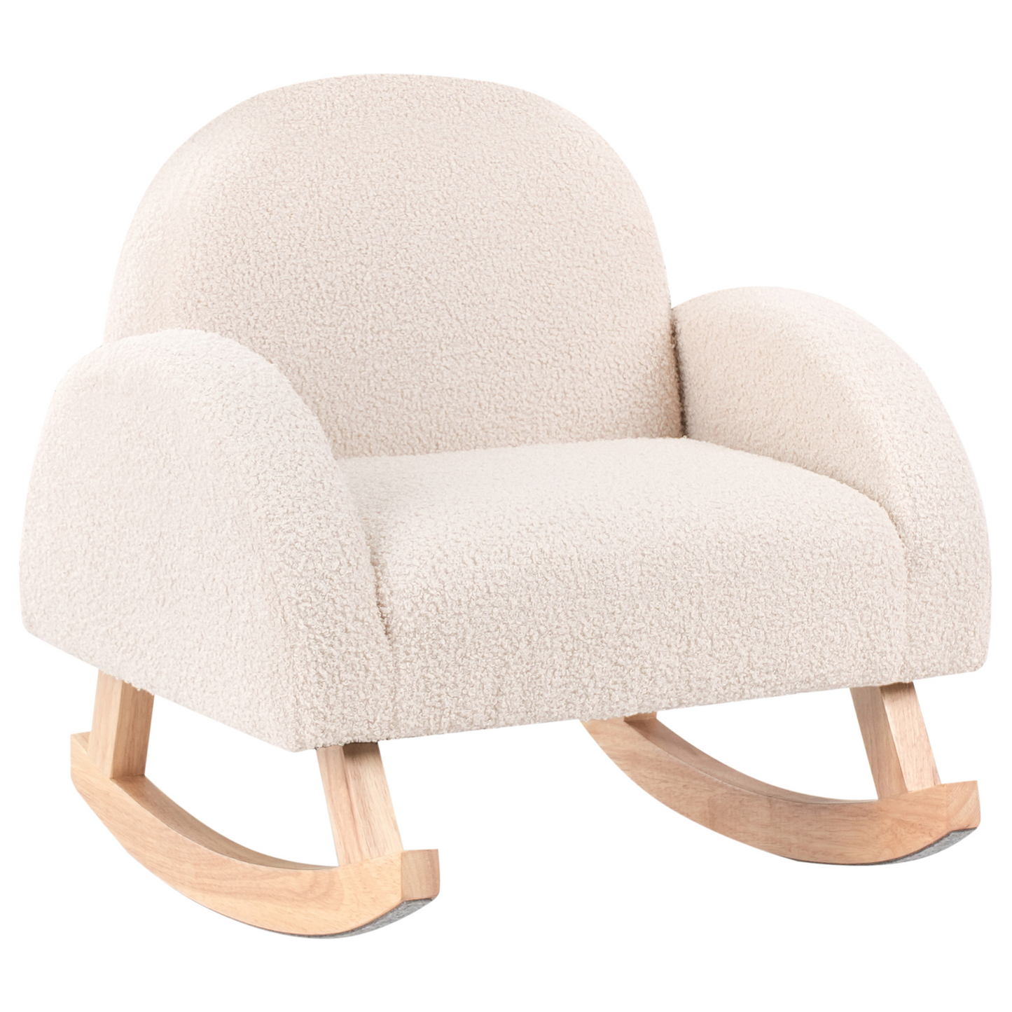 Kids Size Rocking Chair Boucle Upholstery Light Beige Wooden Armchair with Armrests